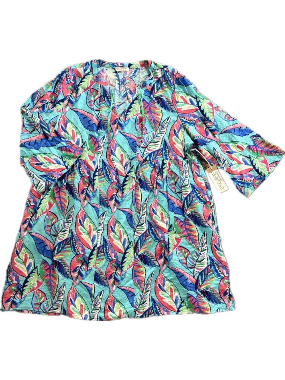 NWT Escape By Habitat XL Seaside Dress Bell Sleeves Tropical Cruise Beach Artsy